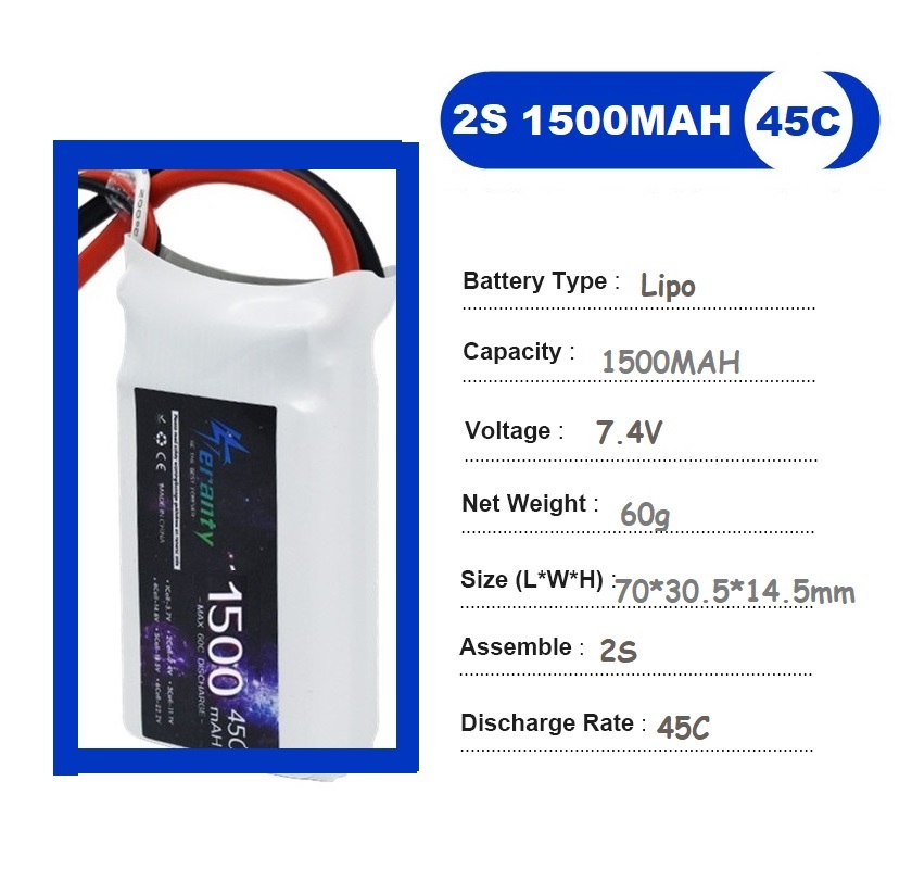 2 pièces 7.4V Lipo 2S batterie - Drone Racing Battery avis et prix